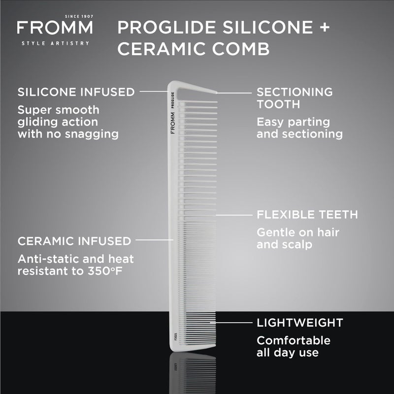 Fromm مشط فريم بروغلايد 7.5" مع سيليكون وحقن سيراميك لتصفيف سلس ومضاد للكهرباء الساكنة، أسنان مرنة وسن تقسيم للتفريق وفك التشابك - Image 2